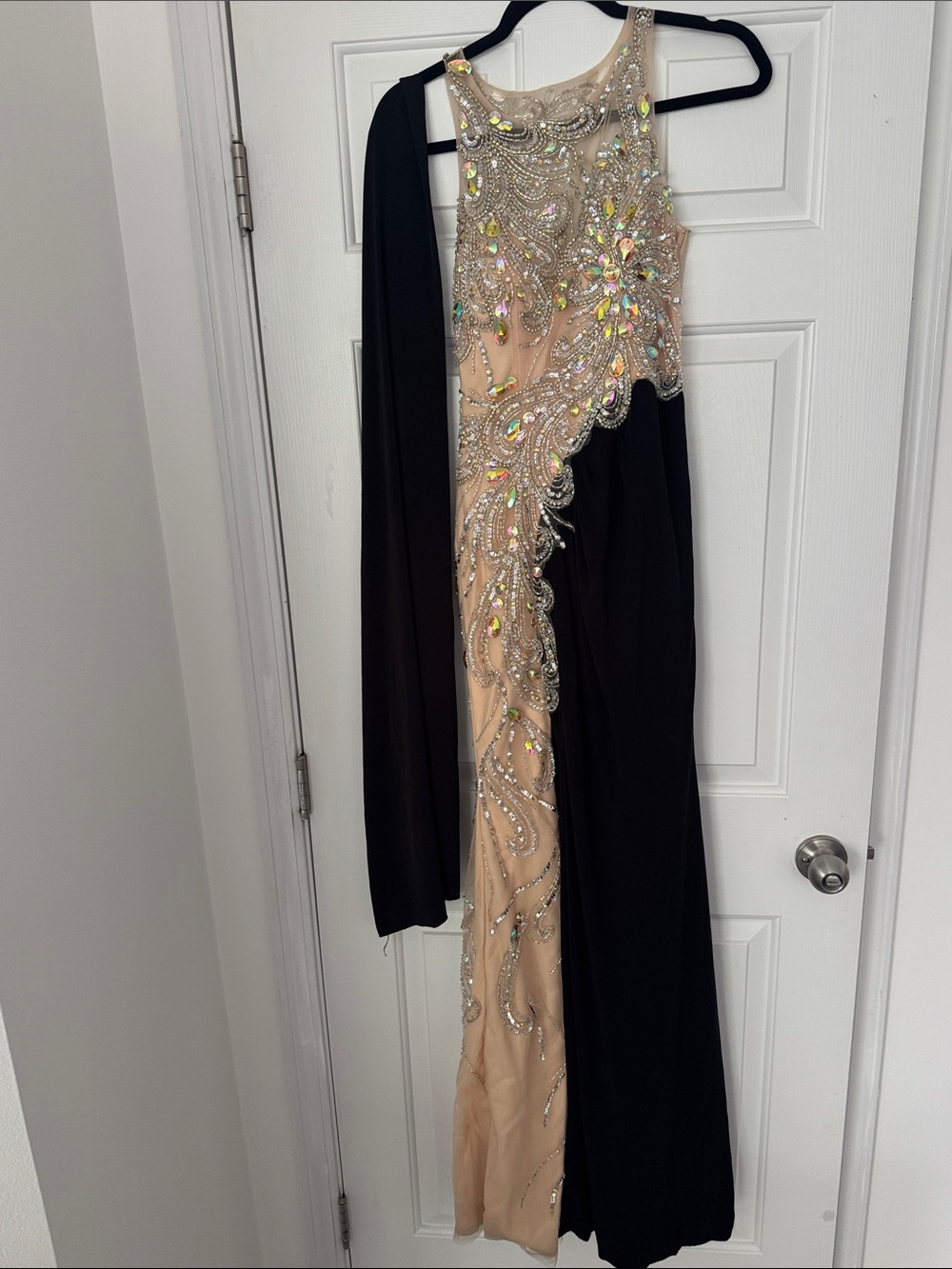 Beaded Black & Nude Dress with scarf (black on the left side)